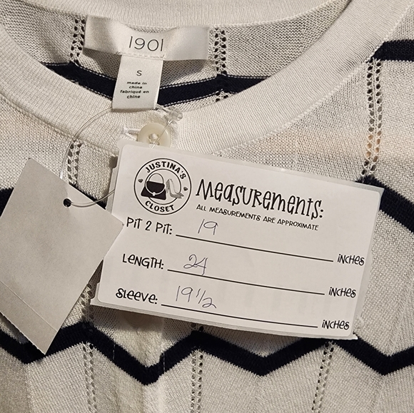NWT 1901 Chevron Crew Cardigan In White Navy Chevron Sz S - Picture 3 of 5